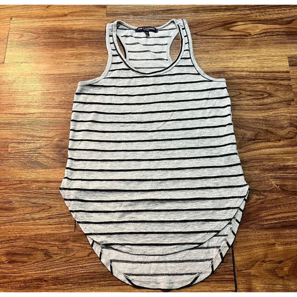 One Clothing Stripe Gray Black Sleeveless Tank Top Polyester Women's Size Medium